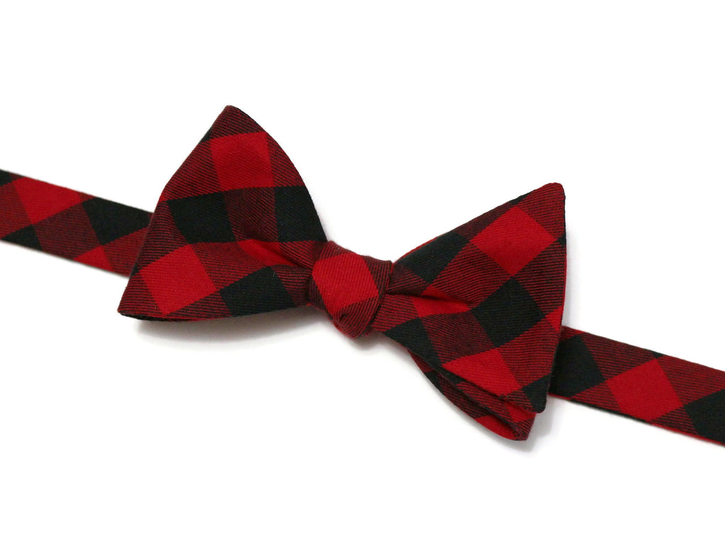 Red & Black House of Wales Plaid Bow Tie, handcrafted neckties for men, unique bow tie patterns, handmade accessories USA.