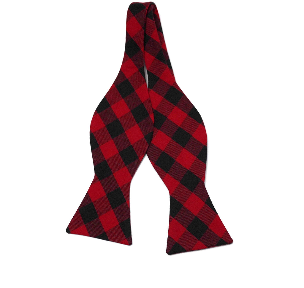 Red & Black House of Wales Plaid Bow Tie handcrafted neckties for men, perfect wedding accessories and unique formal wear.