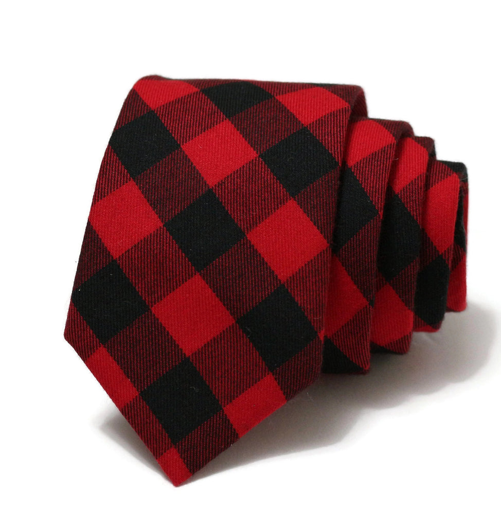 Red & Black House of Wales Plaid Necktie, handcrafted neckties for men's formal wear and special occasions.
