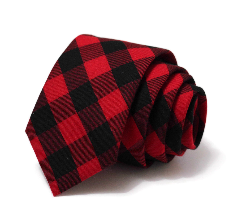 Red & Black House of Wales Plaid Necktie handcrafted for men’s formal wear accessories.