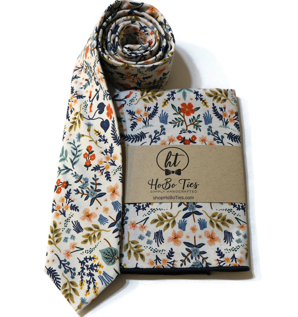 White Metallic Wildwood Floral Necktie with floral design, perfect for weddings and handmade accessories for men.