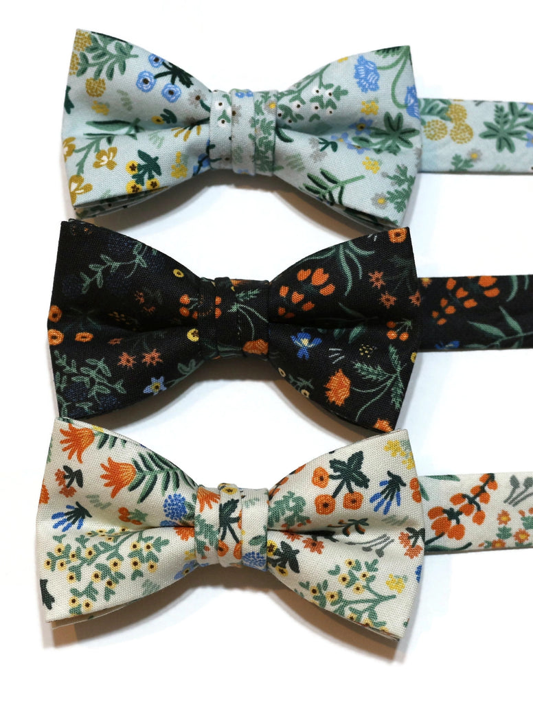Menagerie Garden Floral Bow Tie - Boys in floral patterns, handcrafted neckties, handmade bow ties for boys, unique bow tie patterns.