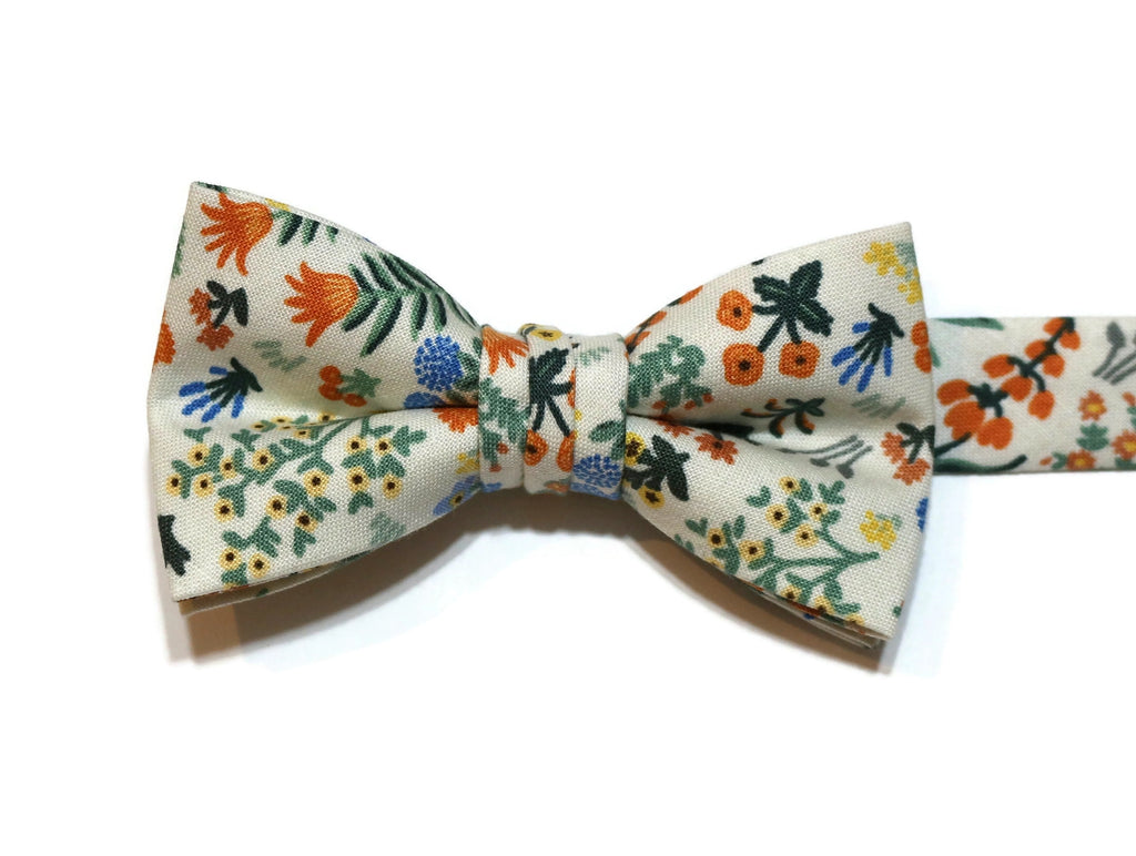 Menagerie Garden Floral Bow Tie - Boys, handmade floral bow tie, perfect for boys' formal wear and wedding accessories.