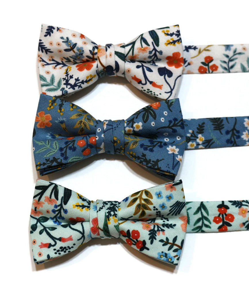 Wildwood Metallic Floral Bow Tie - Boys featuring three colorful floral patterns, ideal for boys' formal wear.