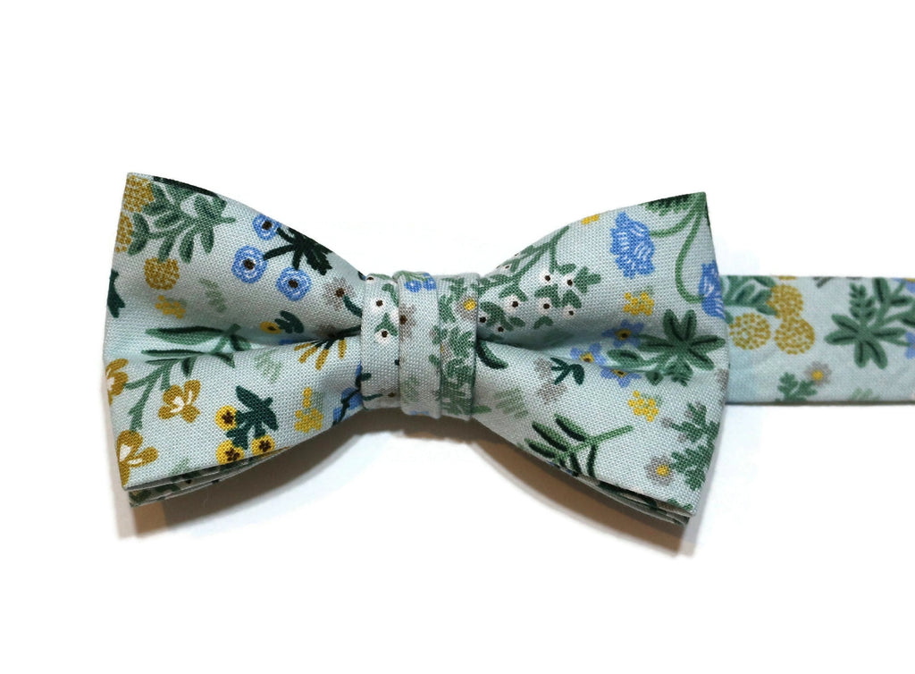 Menagerie Garden Floral Bow Tie - Boys, handmade bow tie with floral print, perfect for boys' formal wear and weddings.