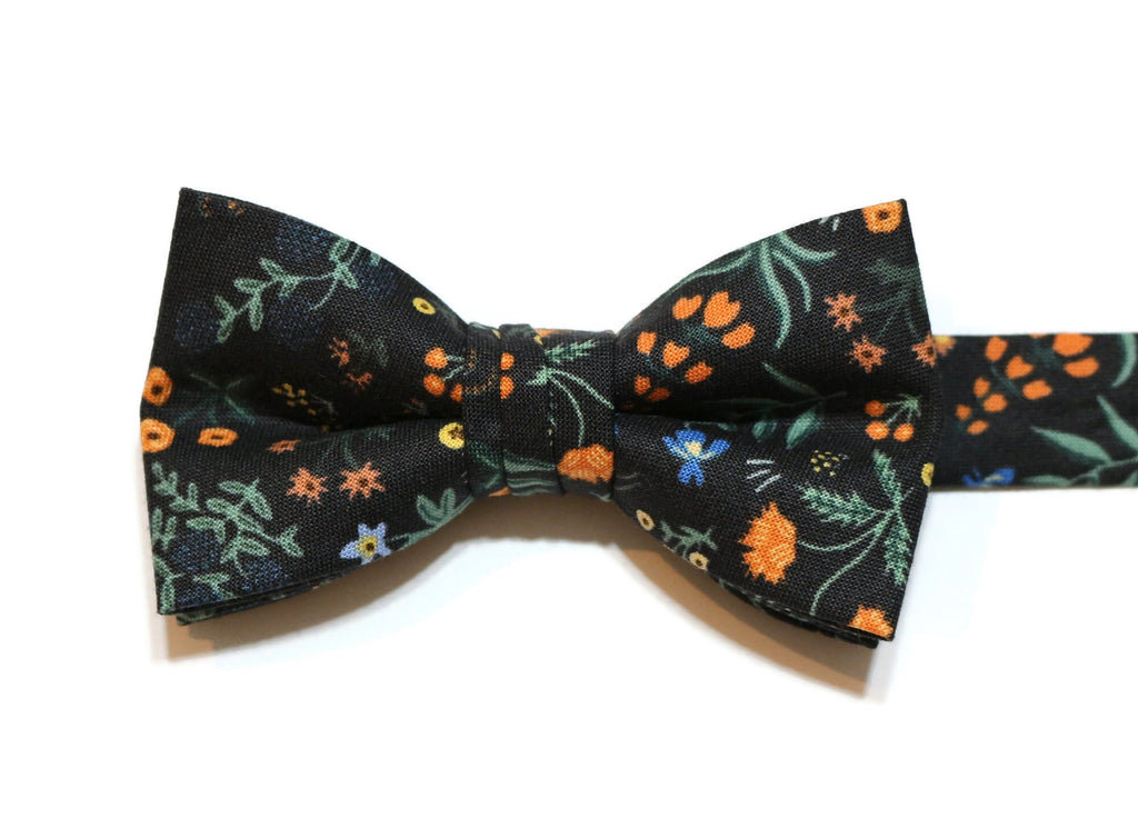 Menagerie Garden Floral Bow Tie - Boys - Handmade cotton bow tie with floral pattern, perfect for kids' formal occasions.
