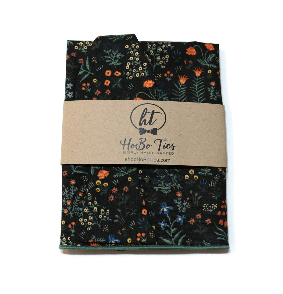 Black Menagerie Garden Floral Bow Tie - handcrafted neckties with floral design for men and boys, perfect wedding accessory.