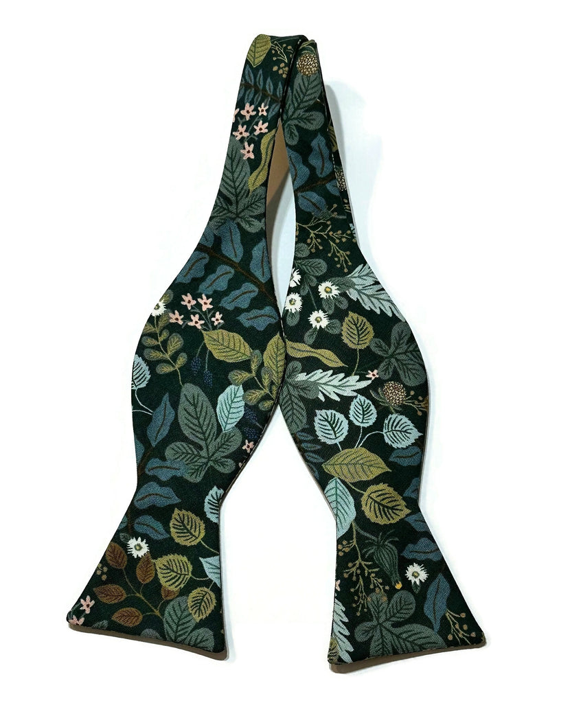Hunter Verte Floral Bow Tie handcrafted neckties and unique floral patterns for men and boys, perfect for weddings and formal events.