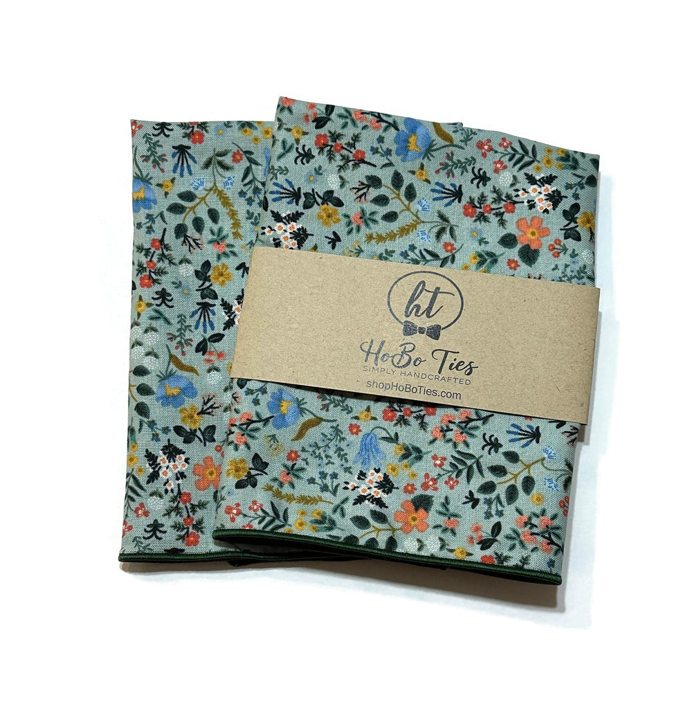 Mint Blue Bramble Fields Floral Pocket Square (Mens)
