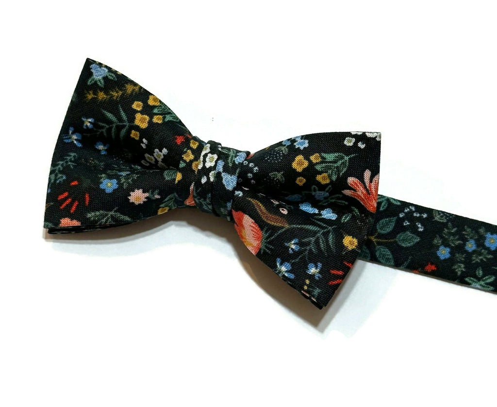 Bramble Fields Floral Bow Tie - Boys, handmade bow tie with colorful floral design, perfect for boys' formal wear.