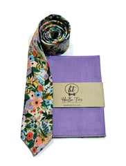 Mint Garden Party Petite Floral Necktie with matching pocket square for men’s formal wear accessories.