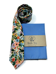 Mint Garden Party Petite Floral Necktie with coordinating pocket square for men’s formal wear accessories.