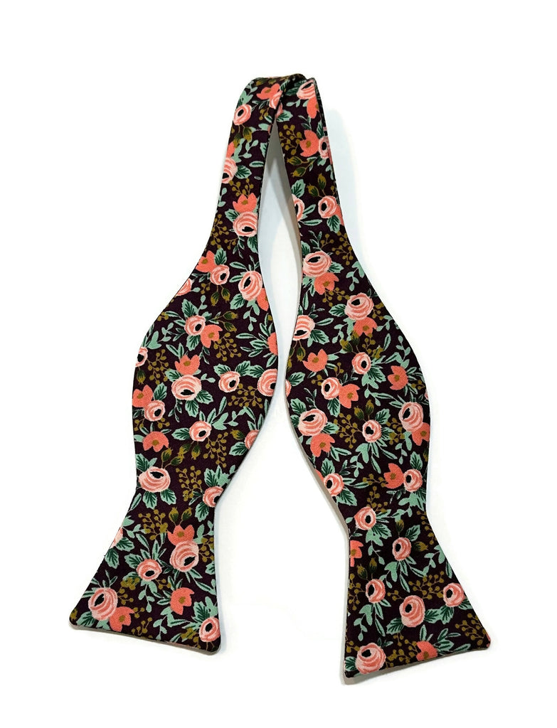 Currant Rosa Floral Bow Tie, handcrafted neckties for men, unique floral patterns, perfect for weddings and formal wear.