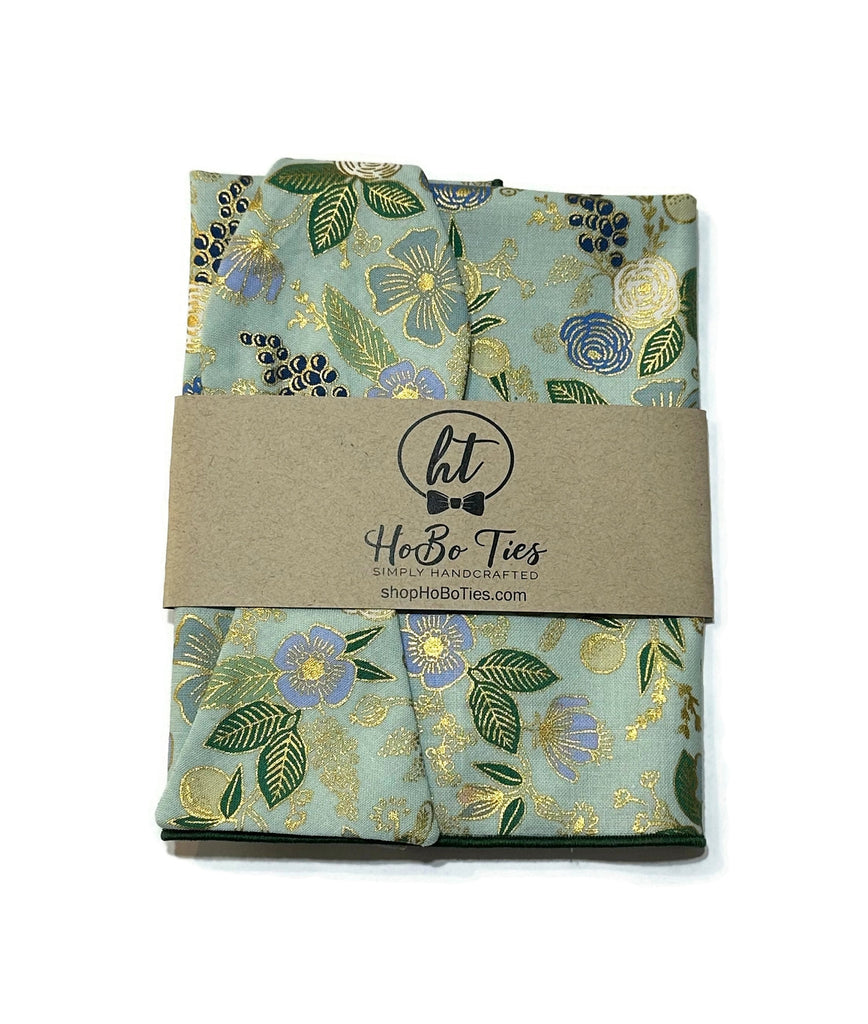 Mint Metallic Colette Floral Bow Tie with floral design, perfect for men's formal wear accessories.