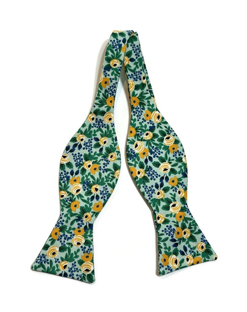 Mint Rosa Floral Bow Tie handcrafted neckties floral design for men’s formal wear accessories.