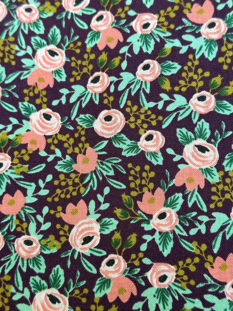 Currant Rosa Floral Bow Tie fabric pattern featuring pink roses and green leaves, ideal for handcrafted neckties and accessories.