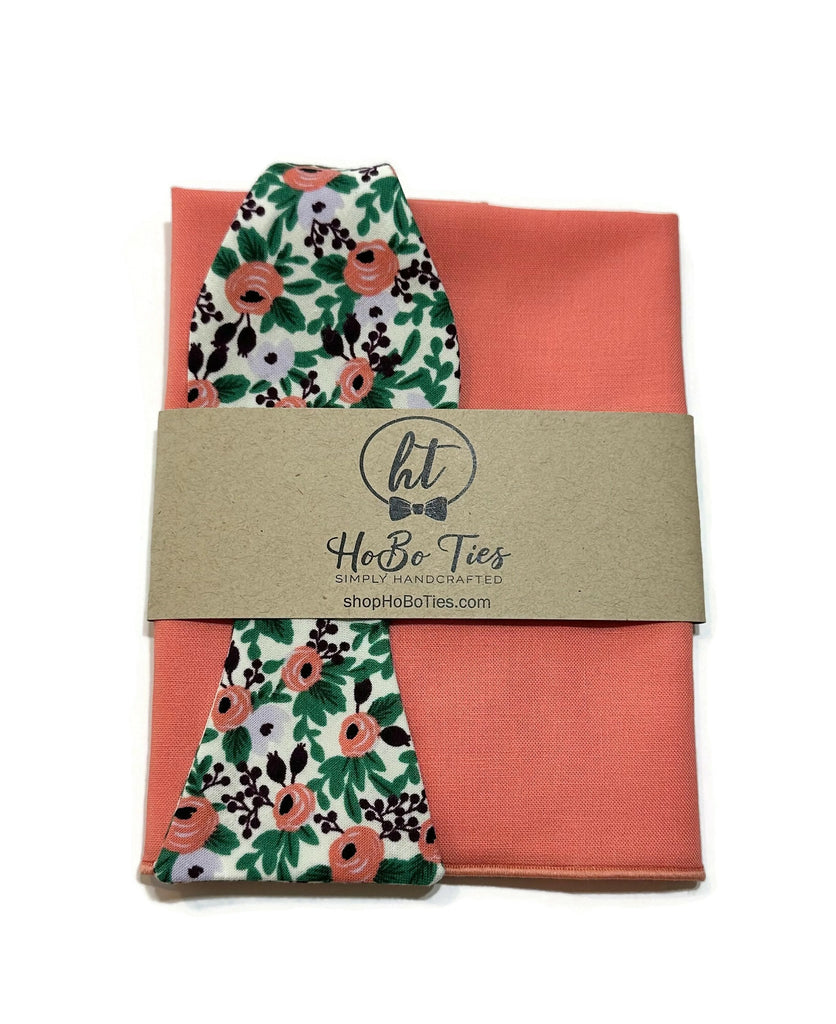 Lavender Rosa Floral Bow Tie with coordinating pocket square, handcrafted neckties for men, unique bow tie patterns.