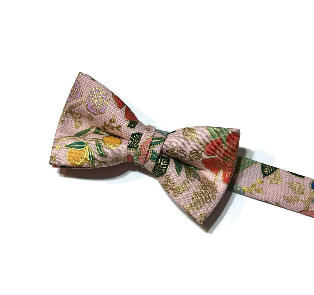 Metallic Colette Floral Bow Tie - Boys, handmade with floral design, perfect for boys formal wear and weddings.