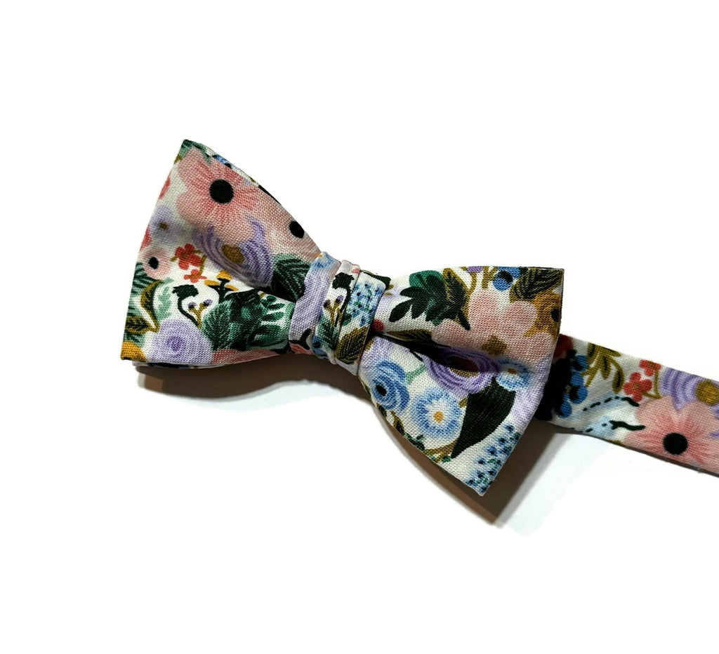 Garden Party Petite Floral Bow Tie - Boys - Handmade cotton bow tie with floral pattern for boys' formal wear.