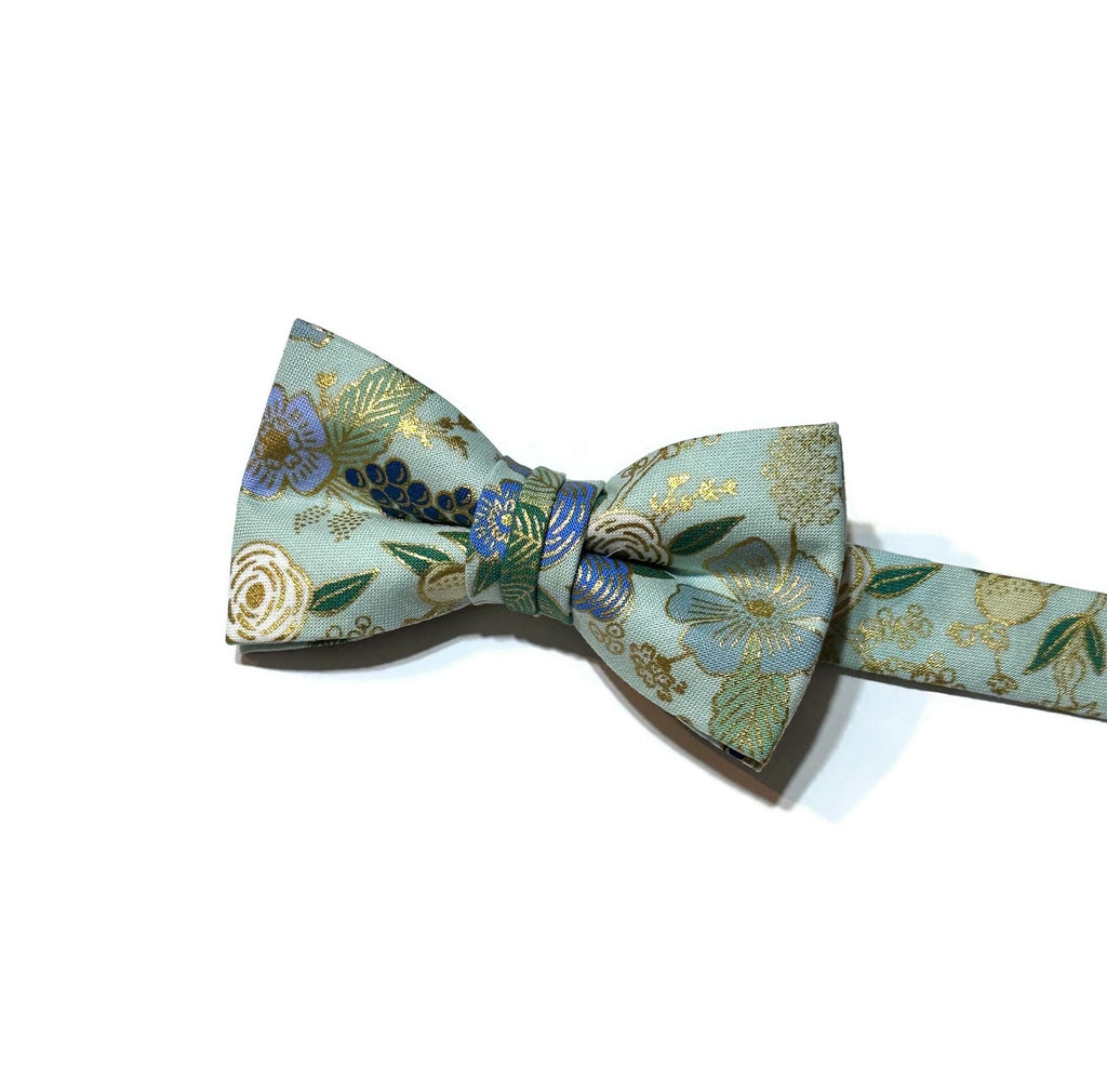 Metallic Colette Floral Bow Tie - Boys, handcrafted neckties, handmade bow ties, boys wedding bow tie.