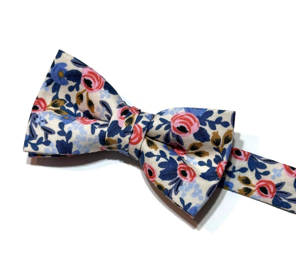 Rosa Floral Bow Tie - Boys handcrafted neckties made of floral cotton fabric, ideal for boys' formal wear.