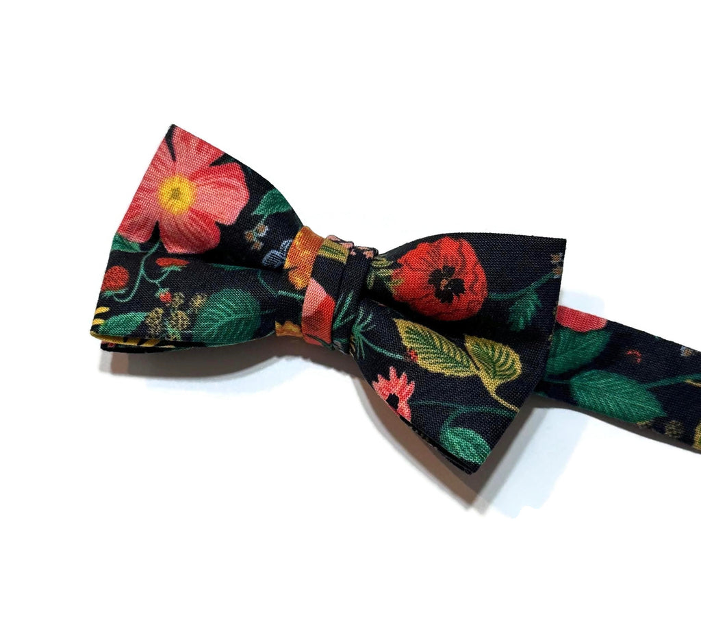 Poppy Fields Floral Bow Tie - Boys, handcrafted neckties with vibrant floral pattern for boys' formal wear.