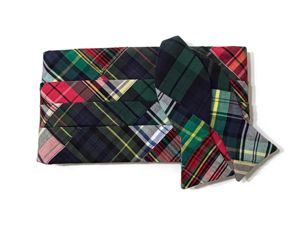 Men’s Patchwork Plaid Cummerbund and Bow Tie Set | Classic Tartan Formalwear for Weddings, Proms & Black-Tie Events.