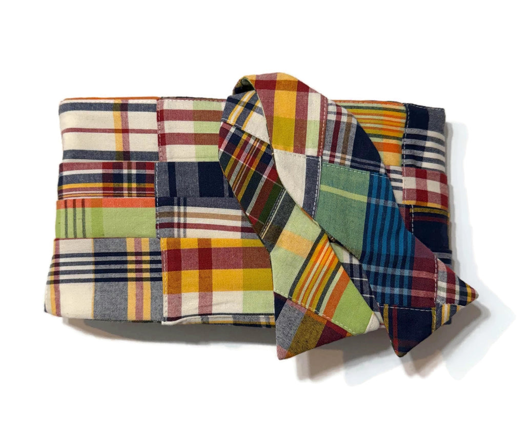 Men’s Patchwork Plaid Cummerbund and Bow Tie Set | Classic Madras Formalwear for Weddings, Proms & Black-Tie Events