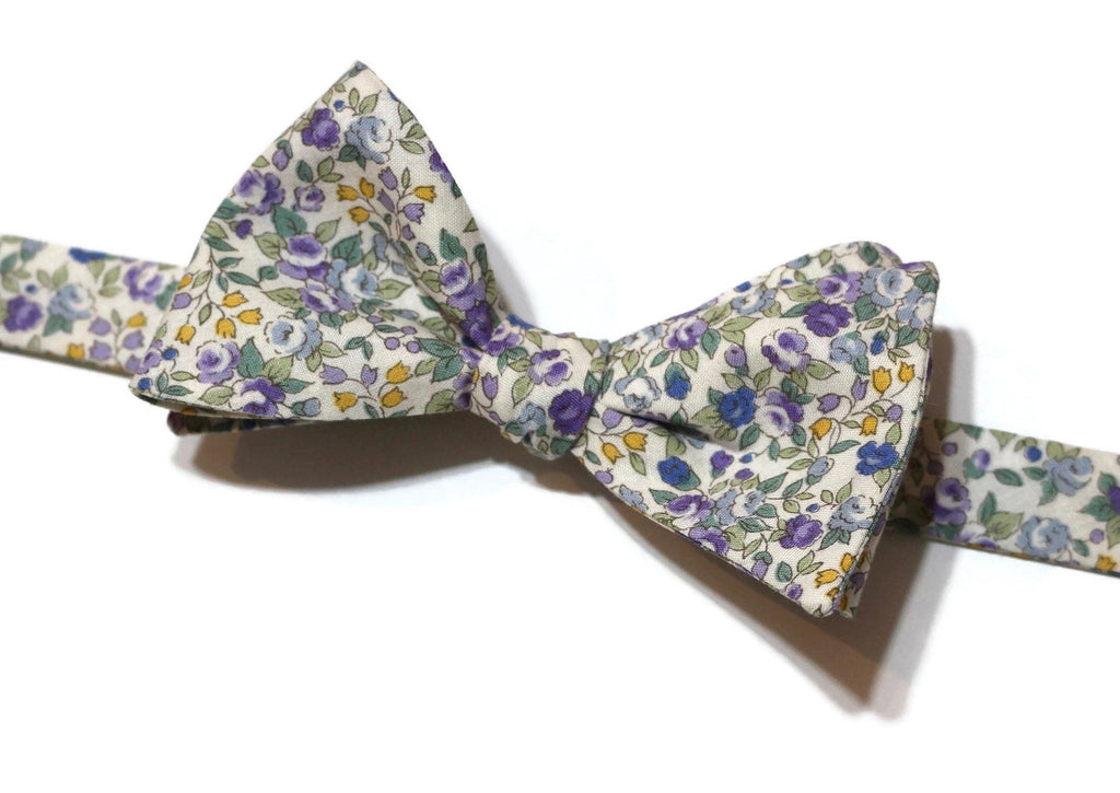 Purple & Sage Floral Bow Tie handcrafted neckties and handmade accessories for men, perfect for weddings and special occasions.