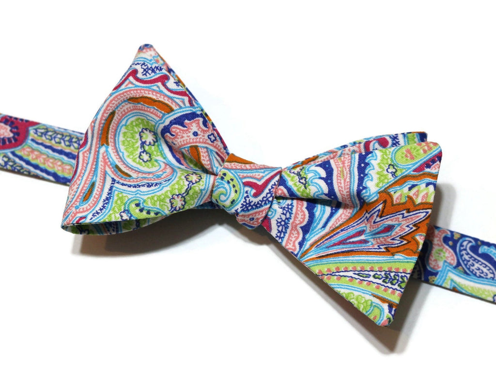 Floral Paisley Bow Tie handcrafted neckties for men, featuring vibrant paisley design in bright colors.