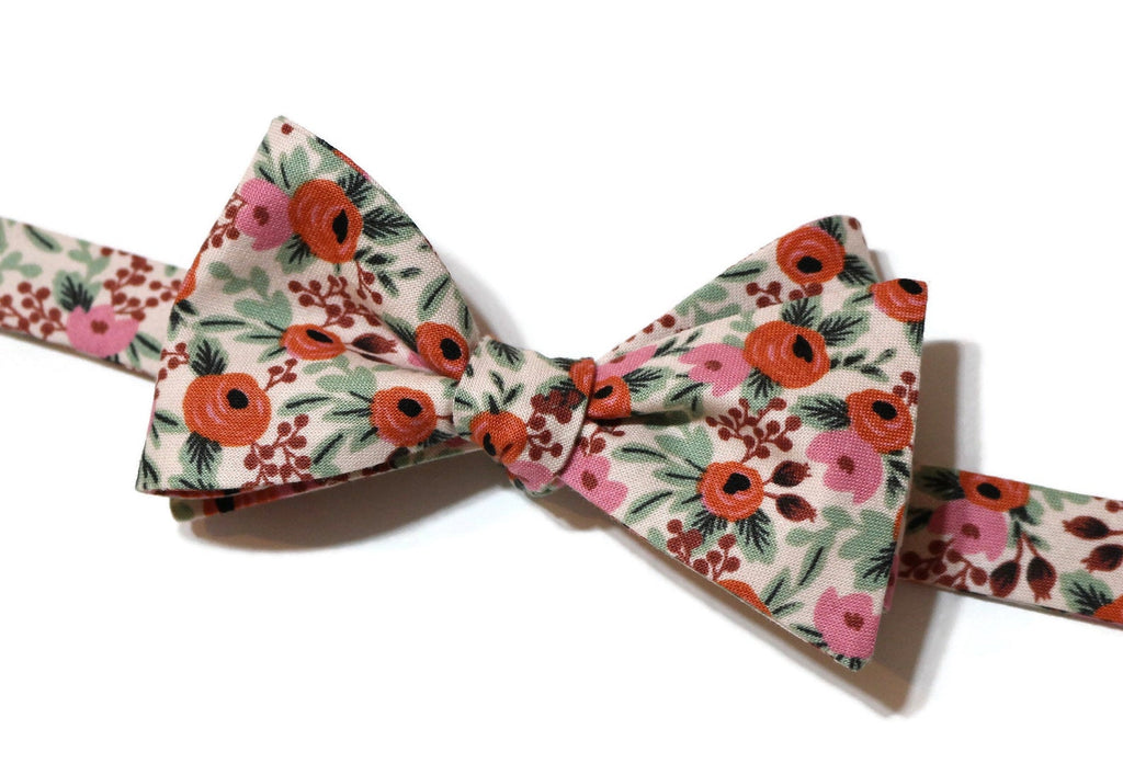 Blush Rosa Floral Bow Tie handcrafted neckties handmade bow ties men’s bow ties