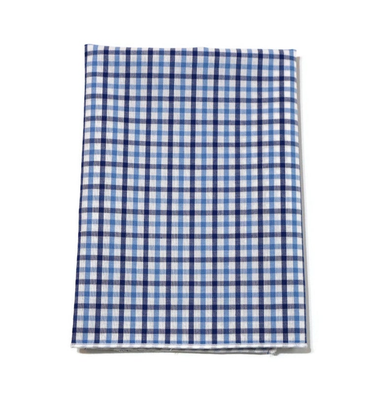 Navy & Blue Tattersall Check Pocket Square (Mens) in 100% cotton, ideal for men’s formal wear and custom accessories.