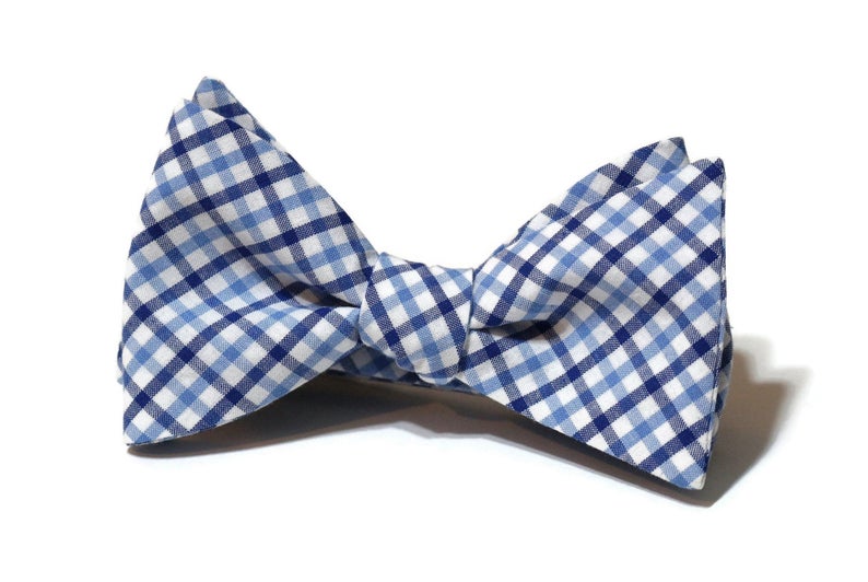 Navy & Blue Tattersall Cummerbund & Bow Tie featuring traditional plaid design, perfect for men's formal wear accessories.