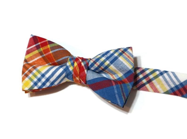 Plaid Seersucker Bow Tie - Boys featuring vibrant colors, perfect for boys wedding bow tie and formal wear accessories.