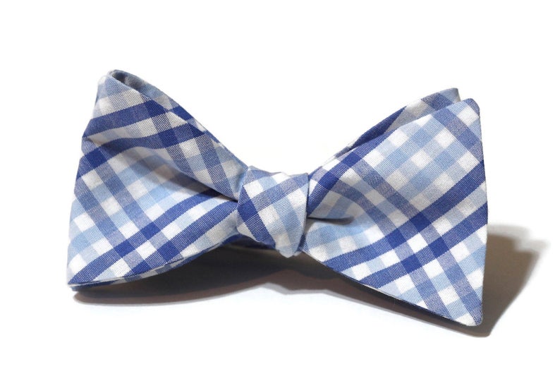 Blue & Light Blue Tattersall Bow Tie handcrafted neckties handmade bow ties formal wear accessories men