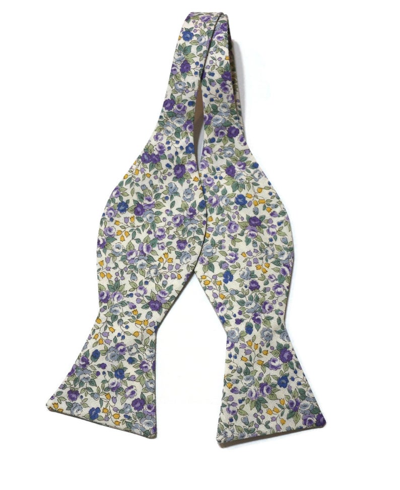 Purple & Sage Floral Bow Tie handcrafted with floral patterns, perfect for men and boys' formal accessories.