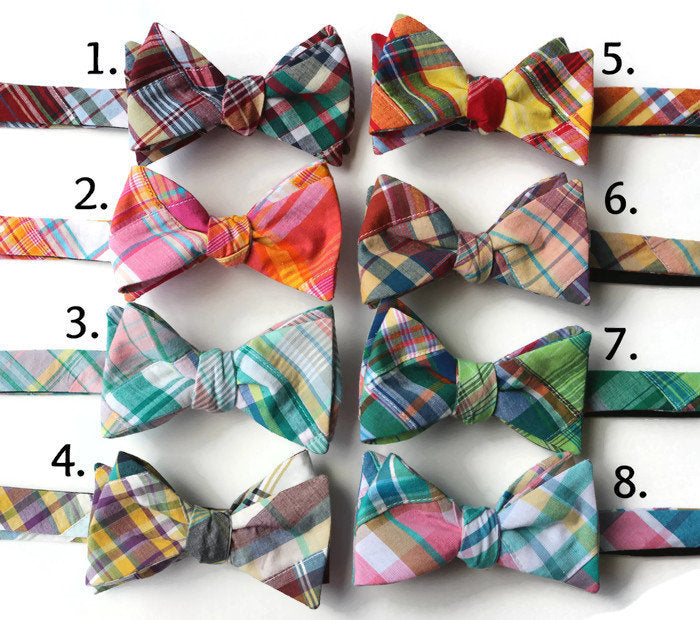 Patchwork Plaid Bow Tie collection featuring unique patterns, handcrafted neckties for men and boys, perfect wedding accessories.