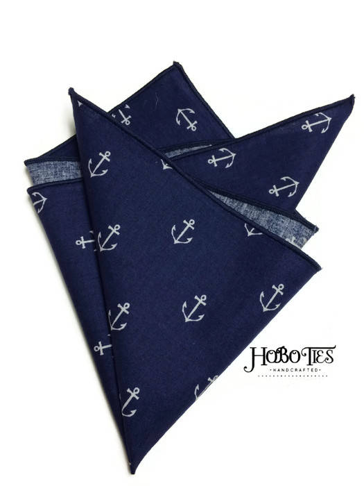 Navy Anchors Pocket Square (Mens) for formal wear accessories men, custom men’s neckwear, and wedding accessories for men.