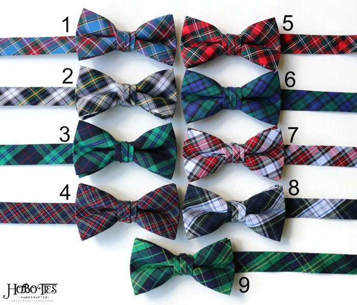 Tartan Plaid Bow Tie - Boys in various colors, handcrafted neckties, unique bow tie patterns for boys' formal wear.