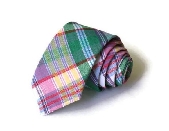Green & Purple Madras Plaid Necktie