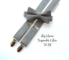 Gray Linen Suspenders - Boys