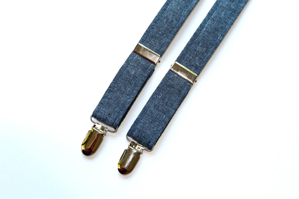 Nautical Linen Suspenders - Boys, adjustable suspenders with silver nickel hardware for kids' formal wear.