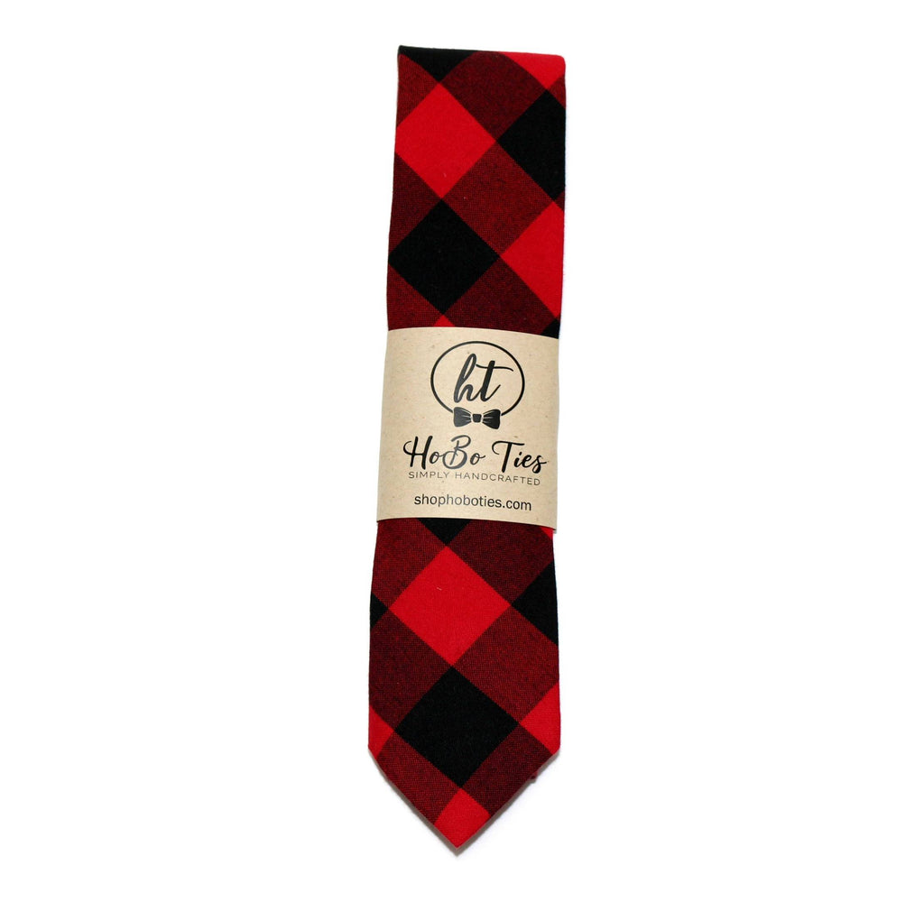 Red & Black Buffalo Plaid Necktie, handcrafted neckties for men, perfect for formal wear and wedding accessories.