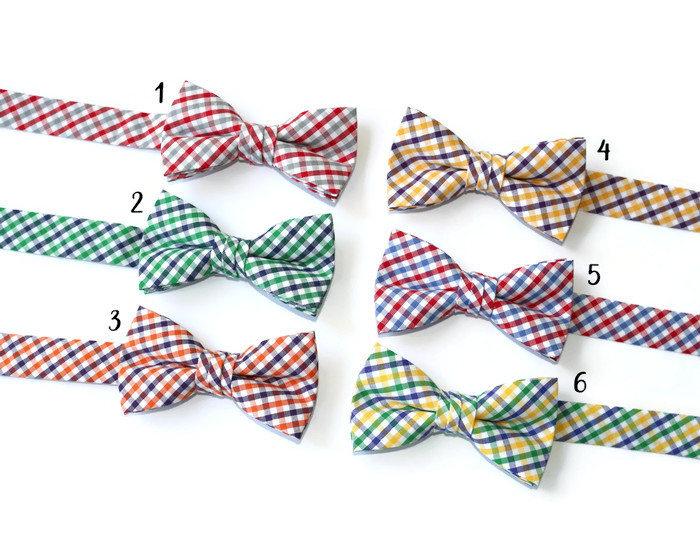 Tattersall Check Bow Tie - Boys available in multiple color options, handcrafted cotton bow ties for boys aged newborn to 12 years.