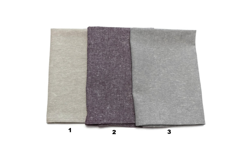 Linen Pocket Square (Mens) in three color options: beige, purple, and gray - handcrafted neckties and accessories.