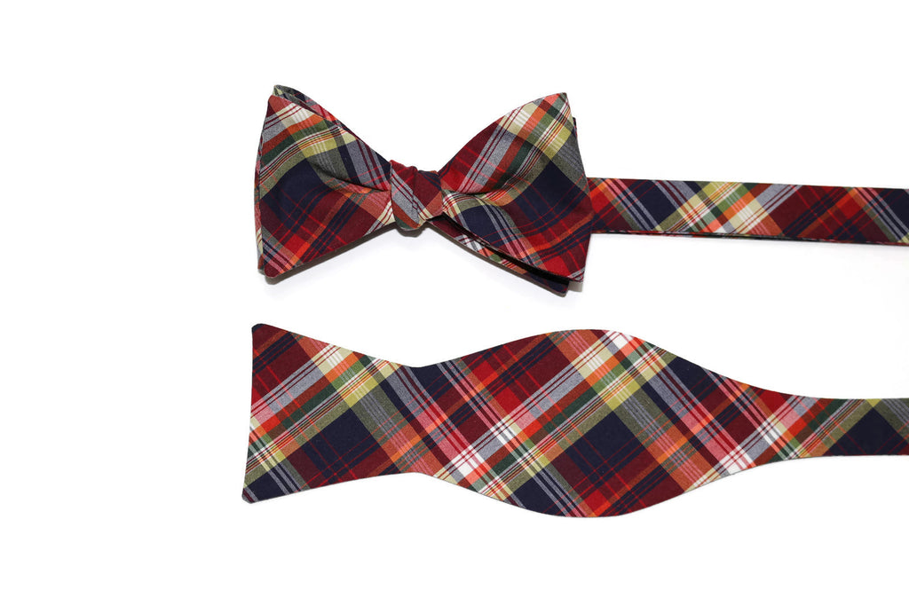 Multi Plaid Bow Tie showcasing vibrant plaid patterns, handcrafted neckties for men and boys with unique design.