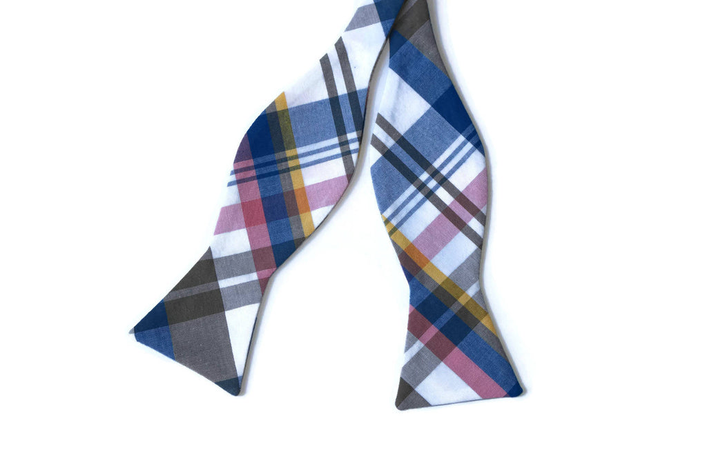 Royal & Gray Newport Plaid Bow Tie - Boys (Self Tie) showcasing vibrant plaid patterns, perfect for weddings and formal occasions.