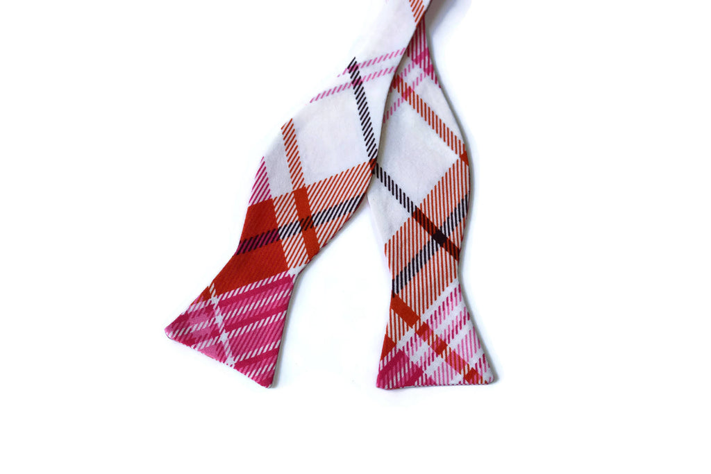 Pink Plaid Bow Tie - Boys (Self Tie) featuring vibrant plaid patterns, perfect for boys' formal wear and handmade accessories.