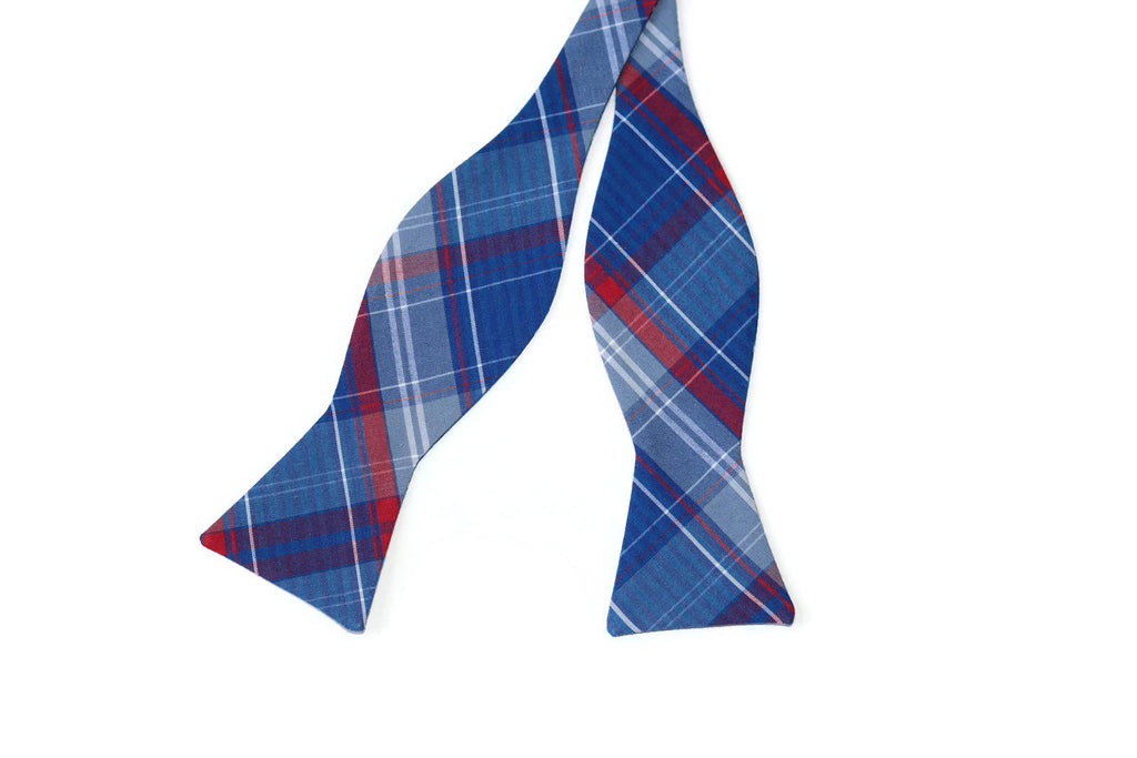 Nautical Blue Newport Plaid Bow Tie - Boys (Self Tie) handcrafted neckties floral pattern