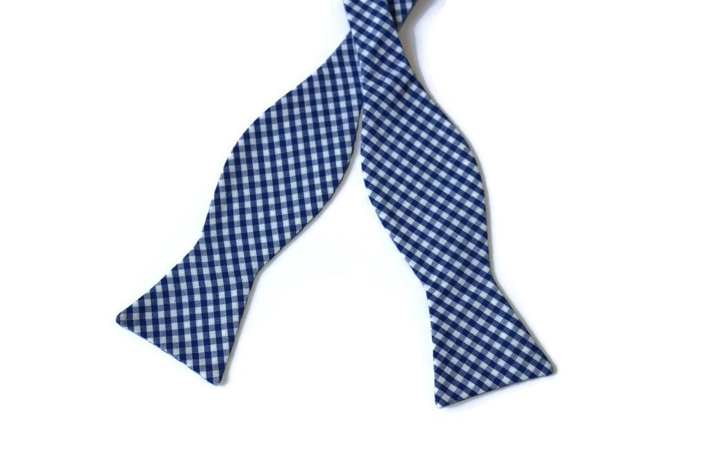 Nautical Blue Gingham Check Bow Tie - Boys (Self Tie) handcrafted neckties men's bow ties unique bow tie patterns